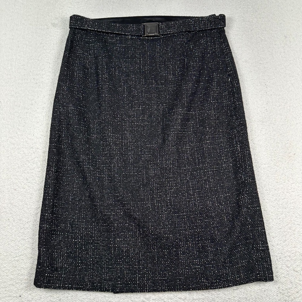 Max Mara Wool Blend Pencil Skirt Womens‎ 12 Tweed Black Dark Academia